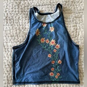 Teeki High Neck Sports Bra Denim Flower Print XS/SM